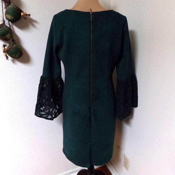 Nanette By Nanette Lepore Green Dress with Lace Bell Sleeves - Picture 6 of 6